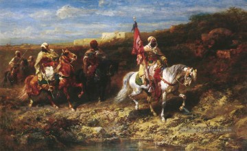 Cavalier arabe dans un paysage Arabe Adolf Schreyer Peinture à l'huile